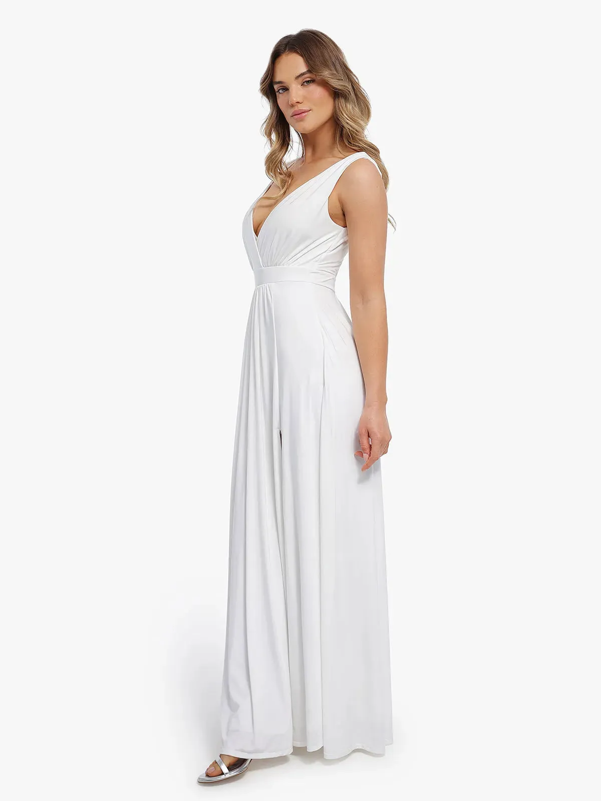 Shapewear Goddess Deep V-Neck Front Slit Maxi Dress
