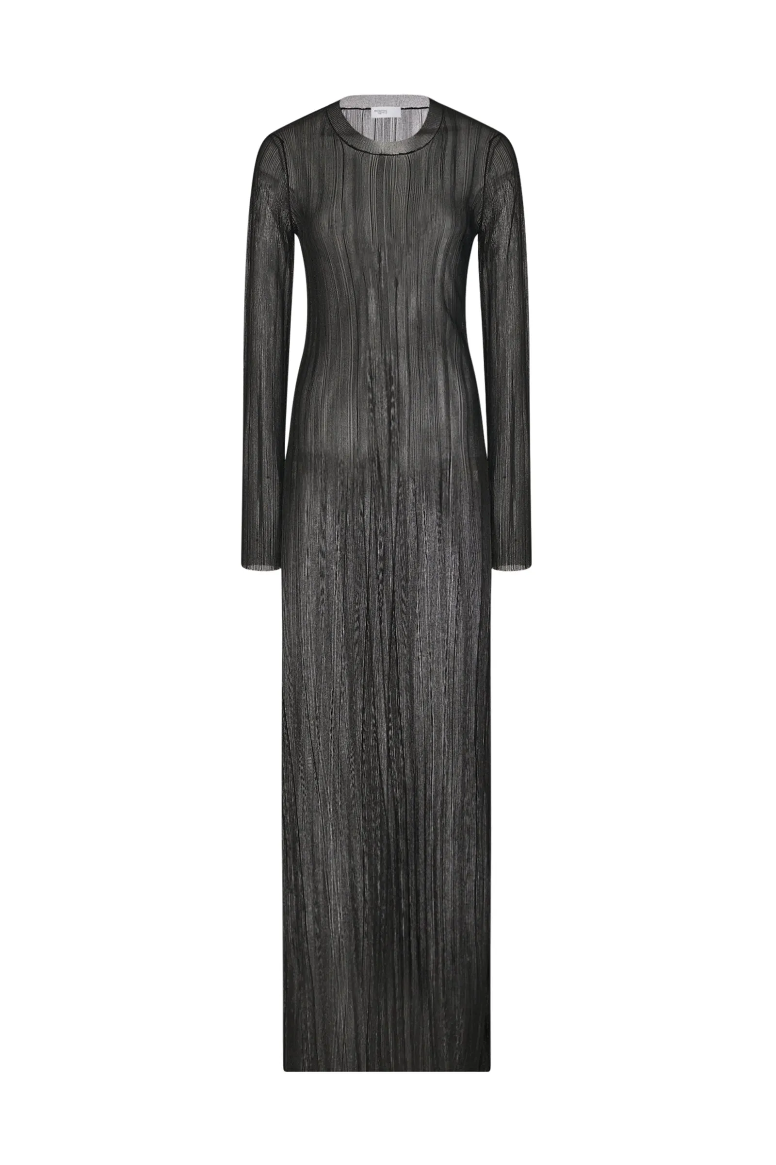 SHEER PLISSE LONG SLEEVE DRESS