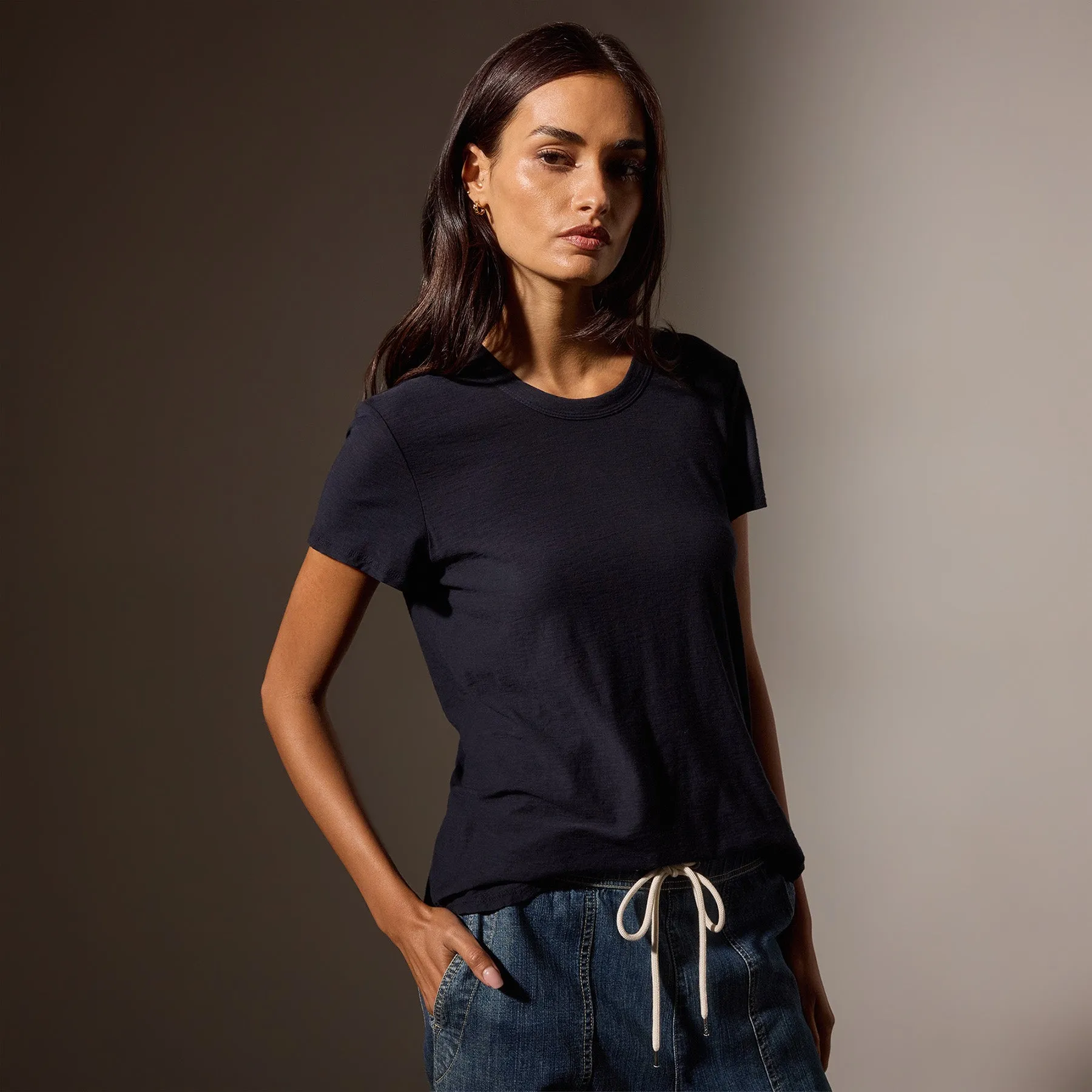 Sheer Slub Crew Neck Tee - Deep