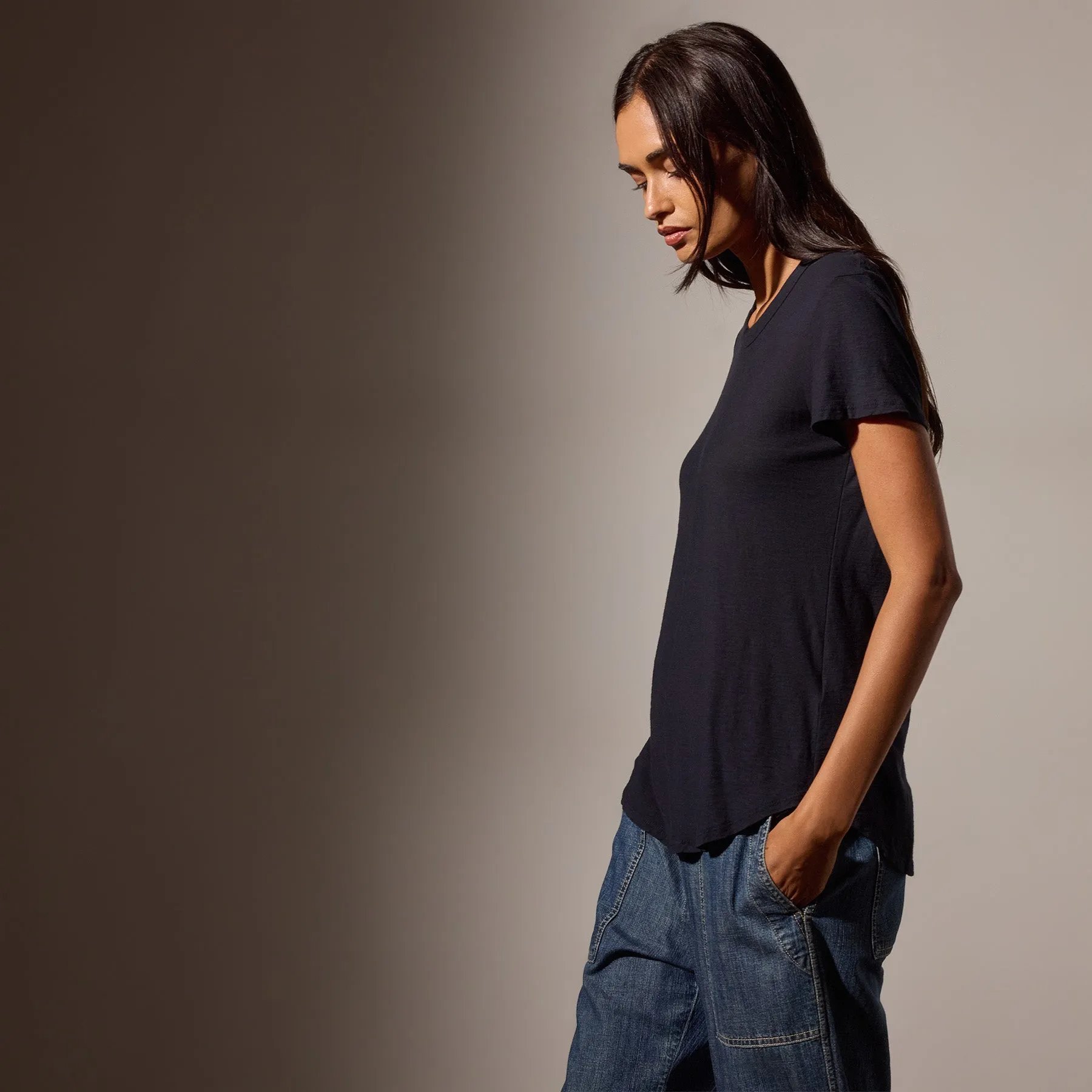 Sheer Slub Crew Neck Tee - Deep