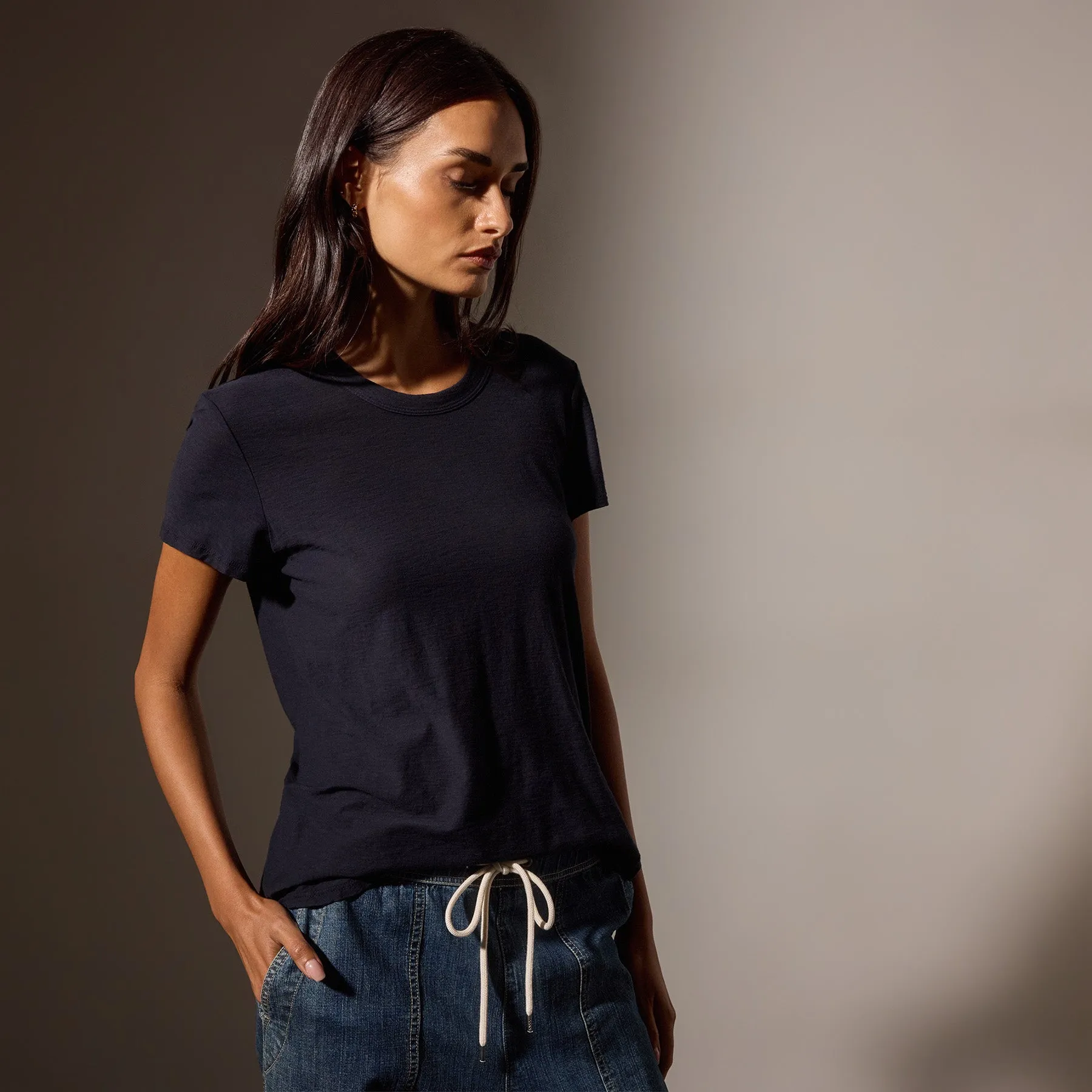 Sheer Slub Crew Neck Tee - Deep