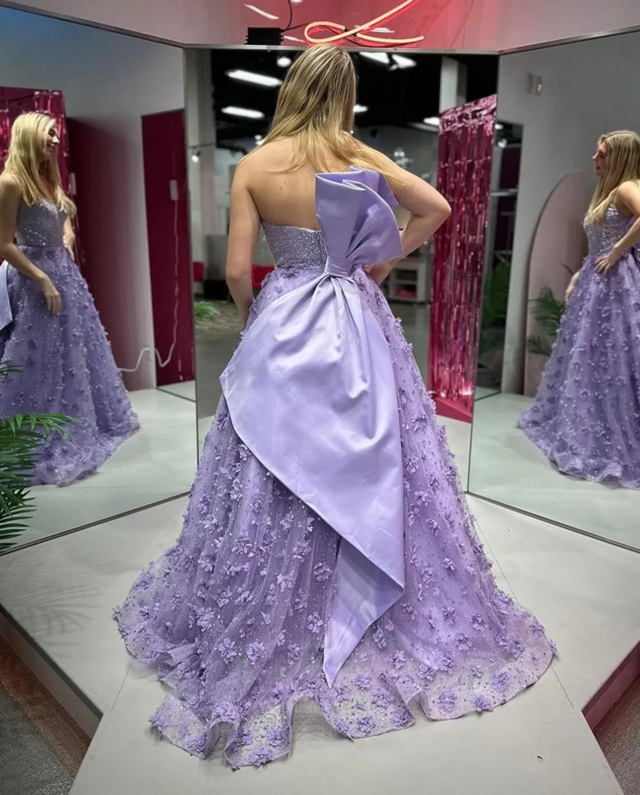Shiny A Line Purple Long Prom Dress with 3D Flowers, Purple Floral Formal Graduation Evening Dress A2150