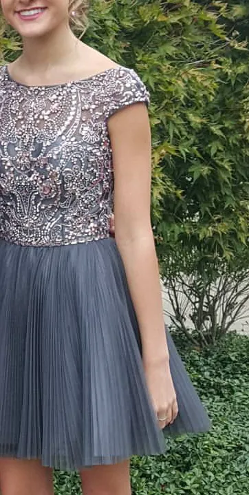 Short Grey Beaded Tull Prom Dresses, Short Grey Homecoming /Graduation Dresses