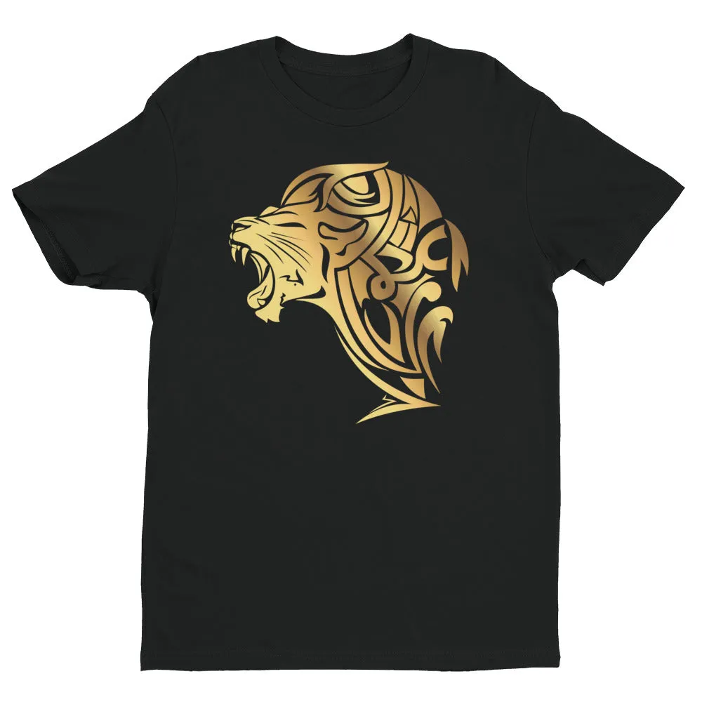 Short Sleeve Fitted Gold Lion T-shirt - Black