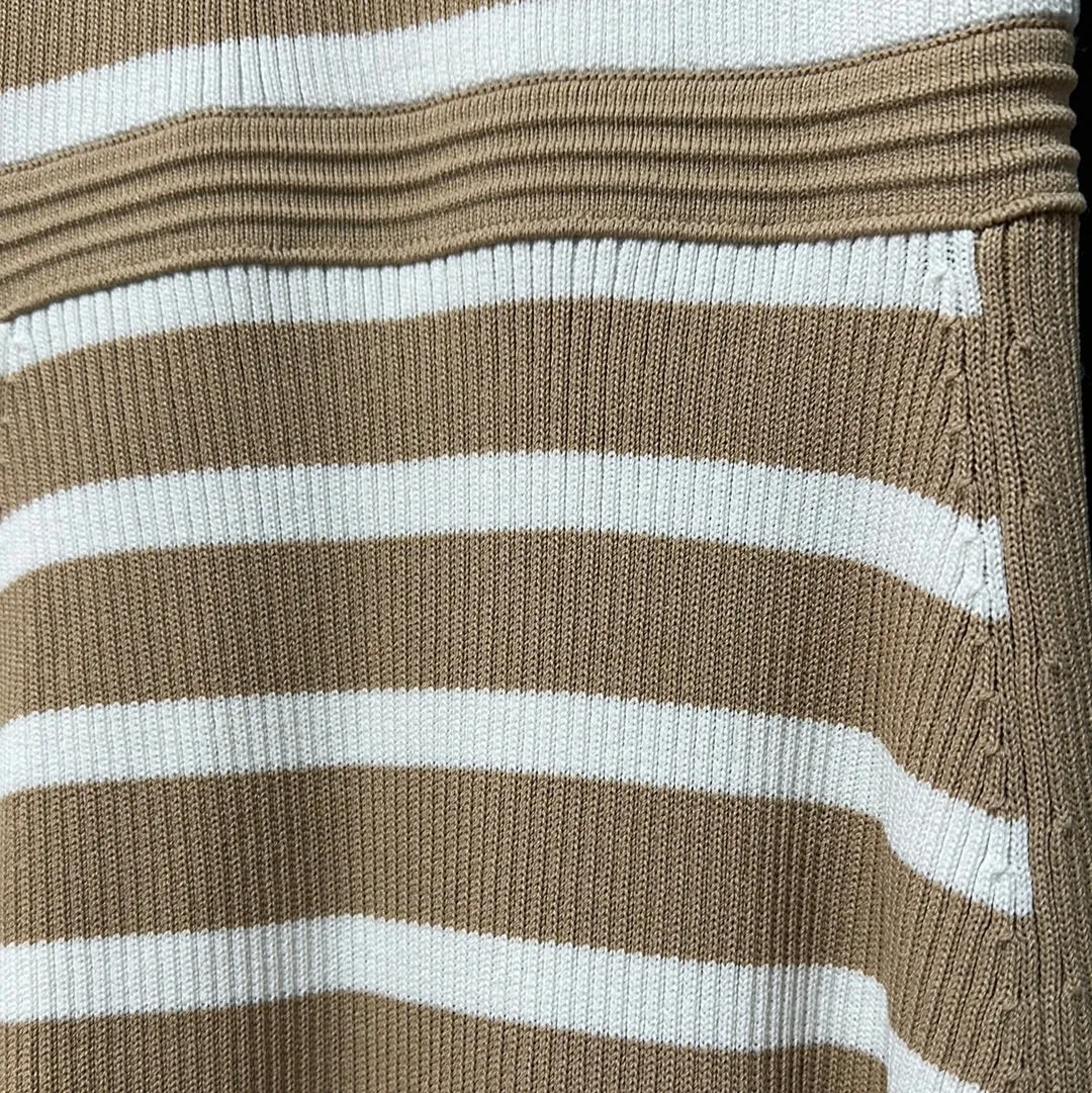 Shoshanna Tan Ribbed Knit White Striped Dress