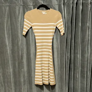Shoshanna Tan Ribbed Knit White Striped Dress