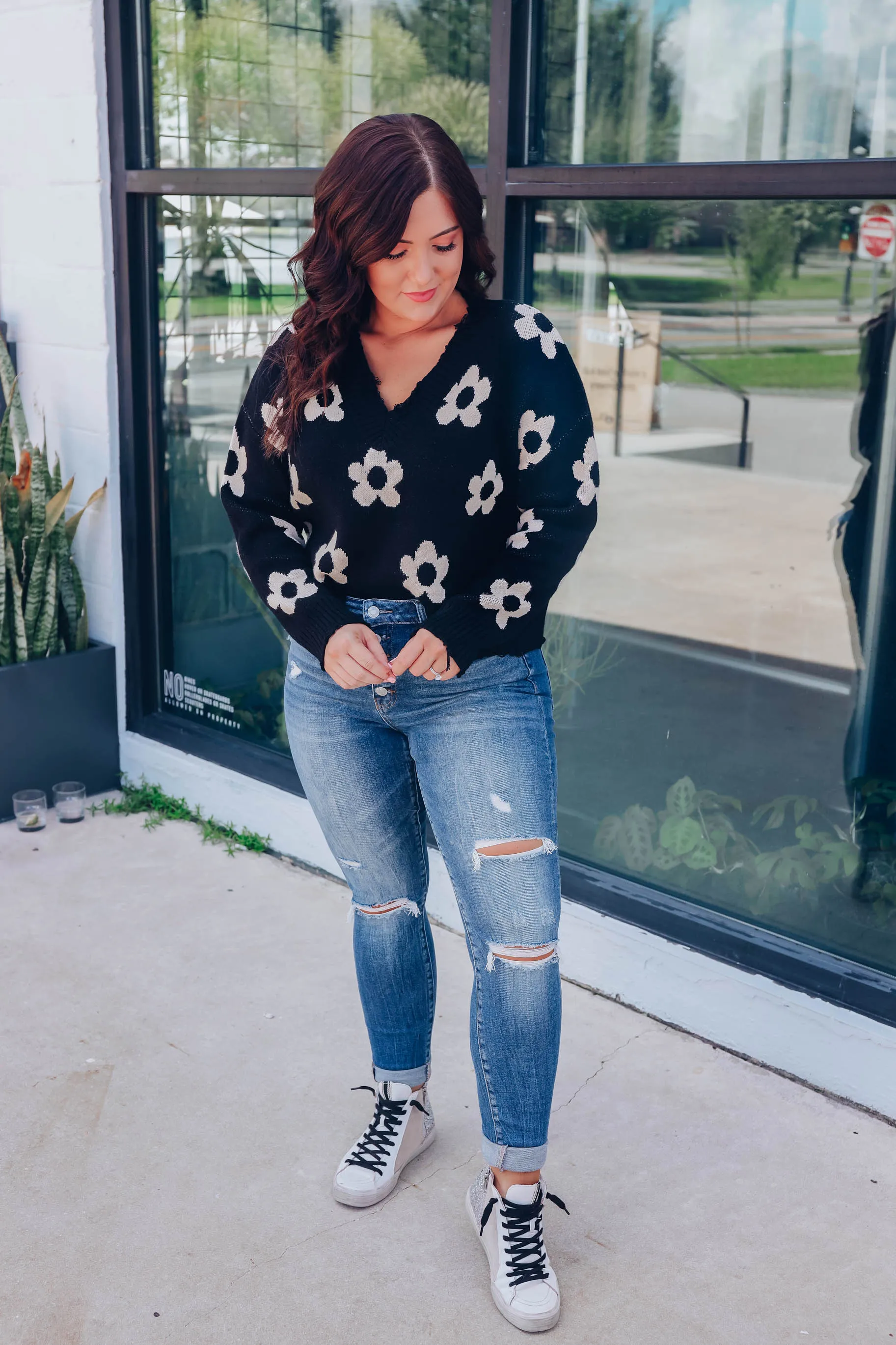 Shower Me In Daisies Sweater - Black