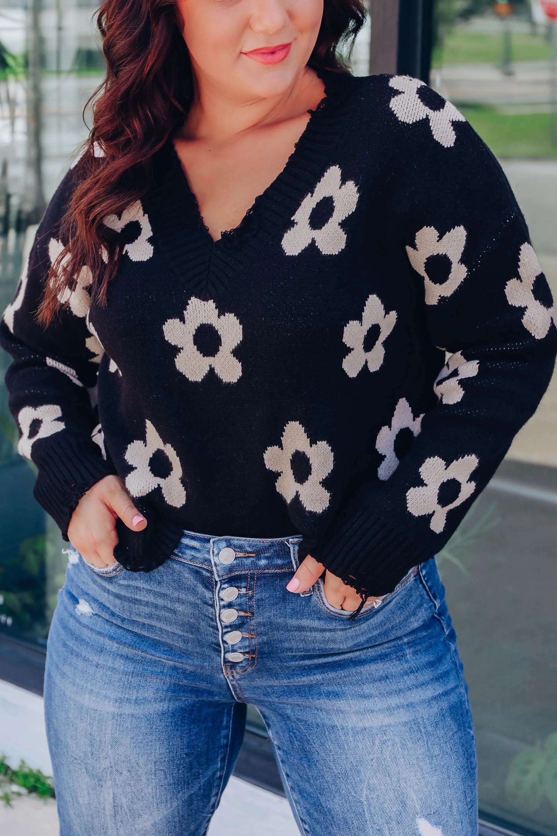 Shower Me In Daisies Sweater - Black