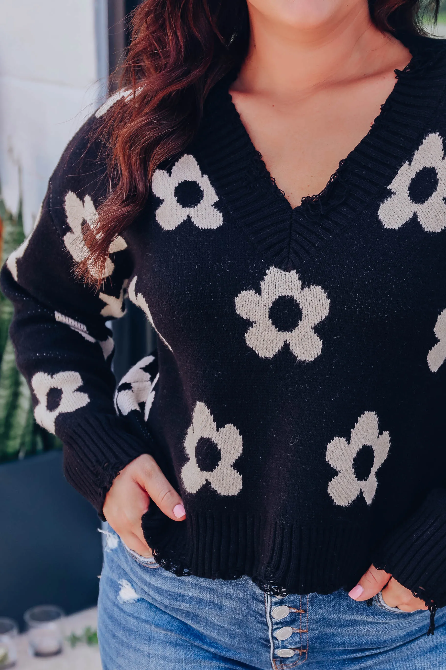 Shower Me In Daisies Sweater - Black