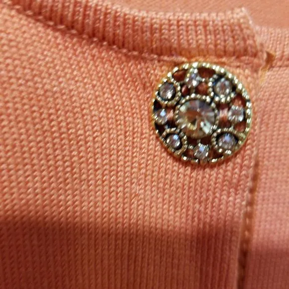SIGRID OLSEN SWEATER XL SET SILK CARDIGAN RHINESTONE CRYSTAL 3/4 SLEEVE ORANGE