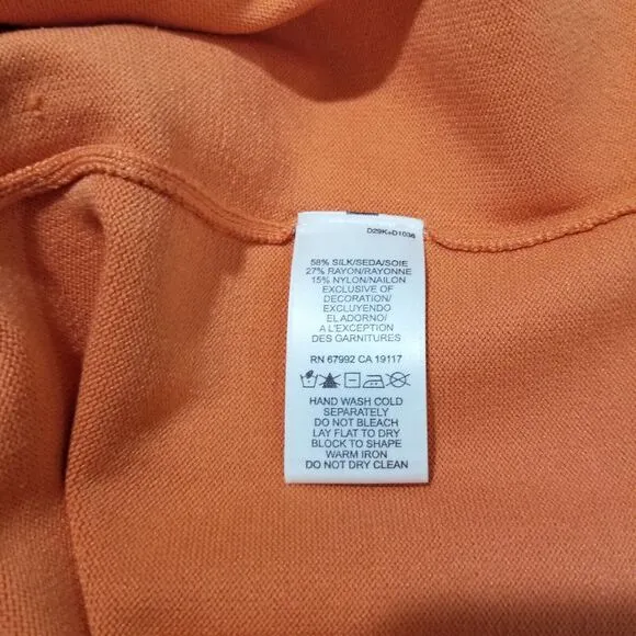 SIGRID OLSEN SWEATER XL SET SILK CARDIGAN RHINESTONE CRYSTAL 3/4 SLEEVE ORANGE
