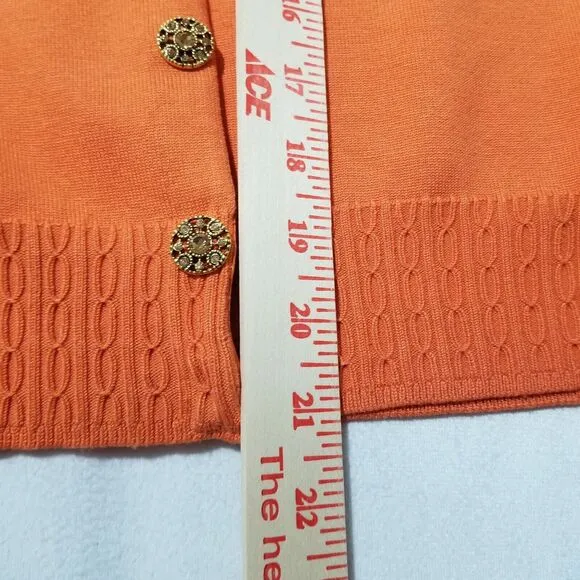 SIGRID OLSEN SWEATER XL SET SILK CARDIGAN RHINESTONE CRYSTAL 3/4 SLEEVE ORANGE