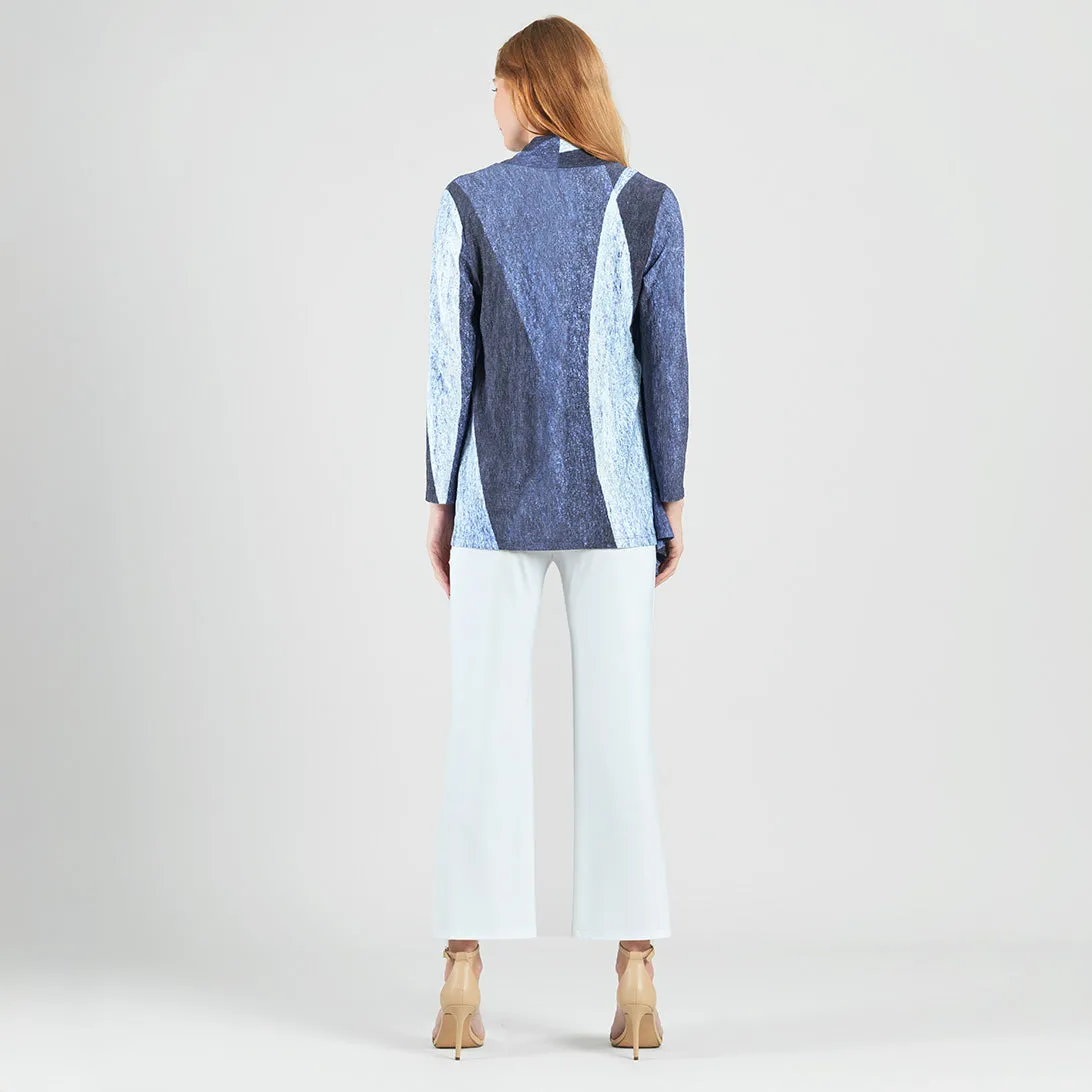 Silky Pleat Knit - 2pc Draped Cardigan & Tank Twinset - Lunar Stripe