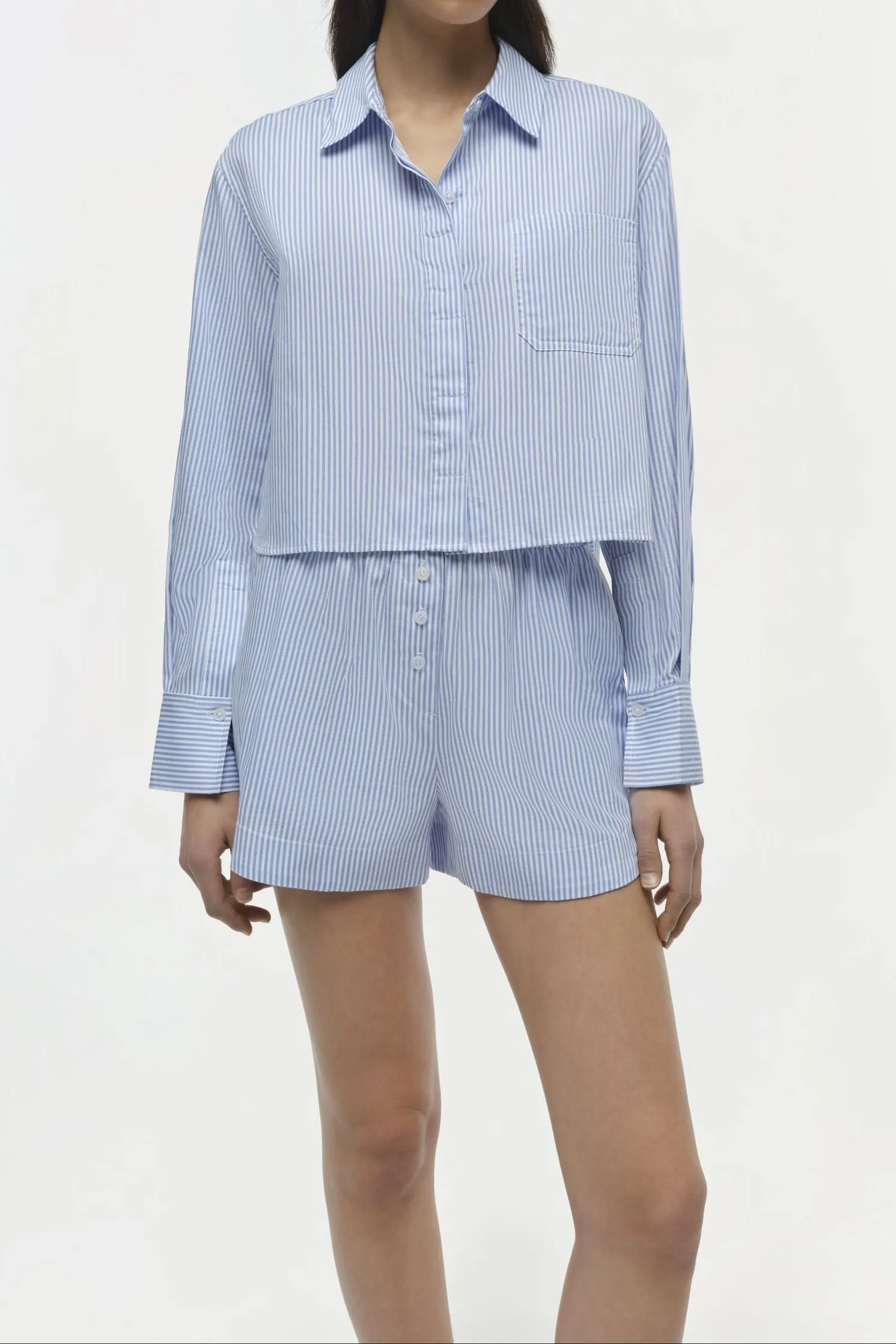 Simkhai Sarah Cotton Short in Blue Hydrangea Stripe