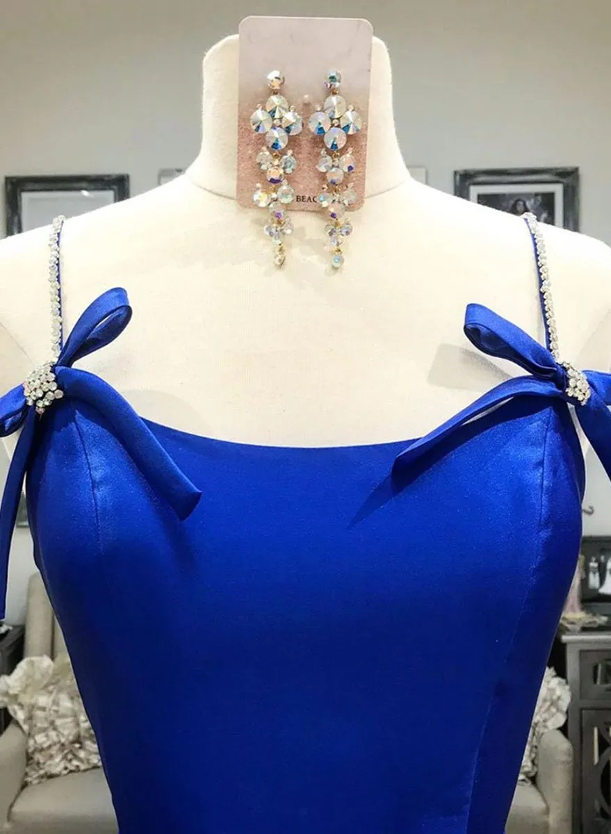 Simple A Line Royal Blue Satin Long Prom Dress, Royal Blue Formal Dress, Cheap Royal Blue Evening Dress
