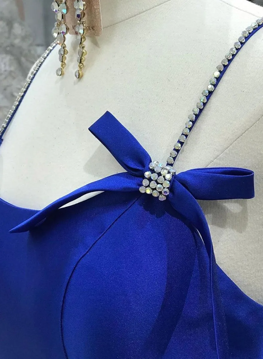 Simple A Line Royal Blue Satin Long Prom Dress, Royal Blue Formal Dress, Cheap Royal Blue Evening Dress