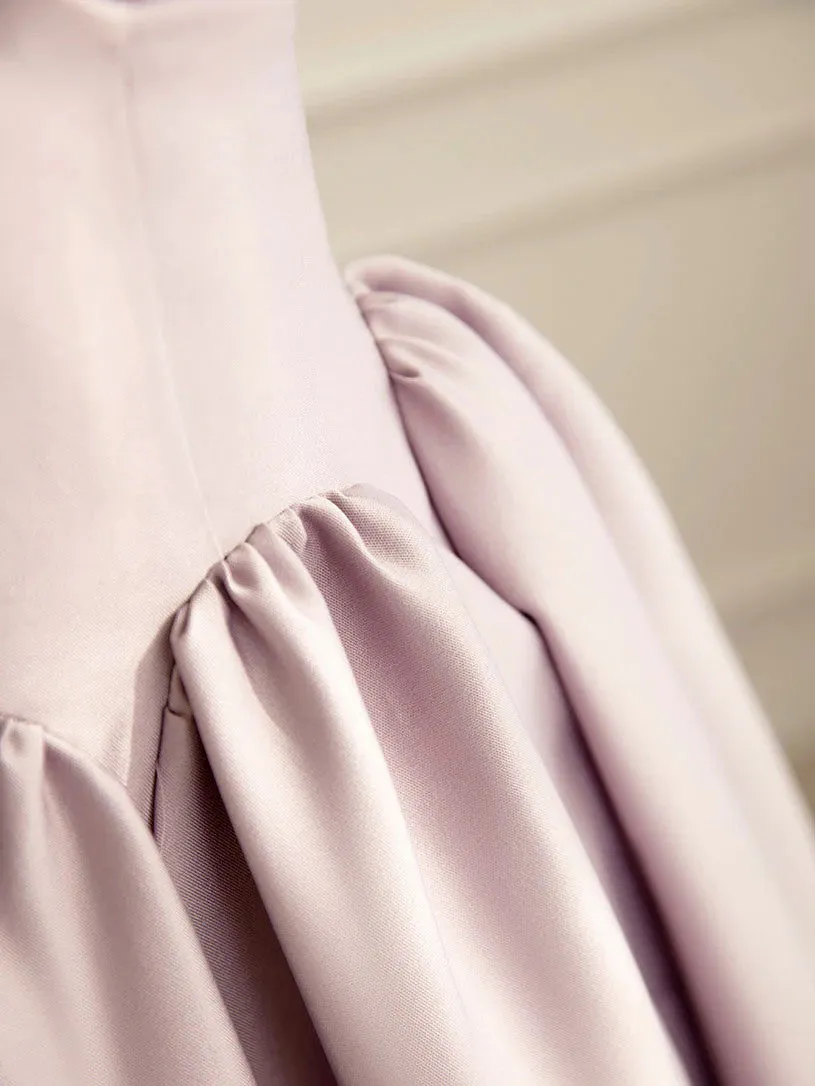 Simple A Line Satin Pink Strapless Long Prom Dresses, Pink Formal Bridesmaid Dresses