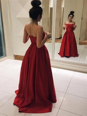 Simple Backless Red Long Prom Dress, Red Long Formal Dress, Graduation Dress