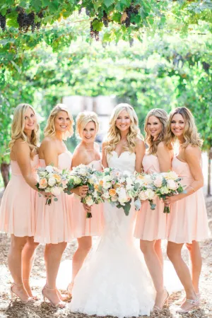 Simple Cheap A-line Sweetheart Above Knee Sleeveless Short Chiffon Bridesmaid Dresses OHS118