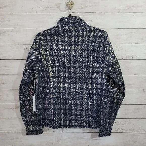 Six Fifty Boutique Pixie Jacket Denim Blue Silver Sequin Embellished Size XS
