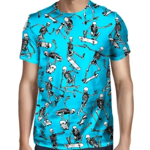 Skateboarding Skulls Blue T-Shirt