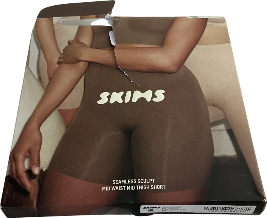 SKIMS Beige Seamless Sculpt Mid Waist Mid Thigh Short Sleeve- Sand UK S