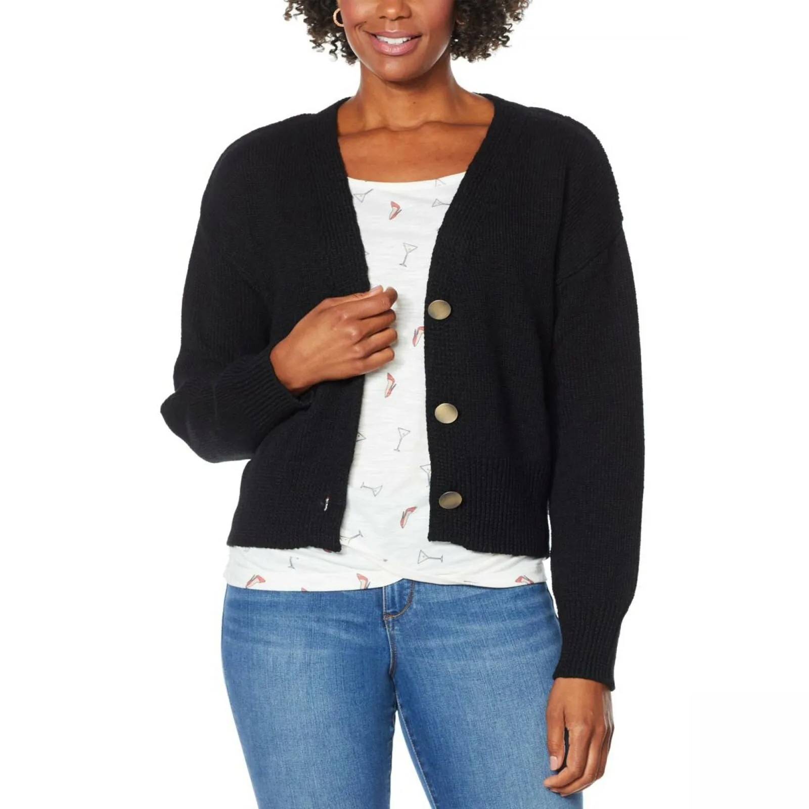 Skinnygirl Women's Camden Button Front Cropped Cardigan Sweater