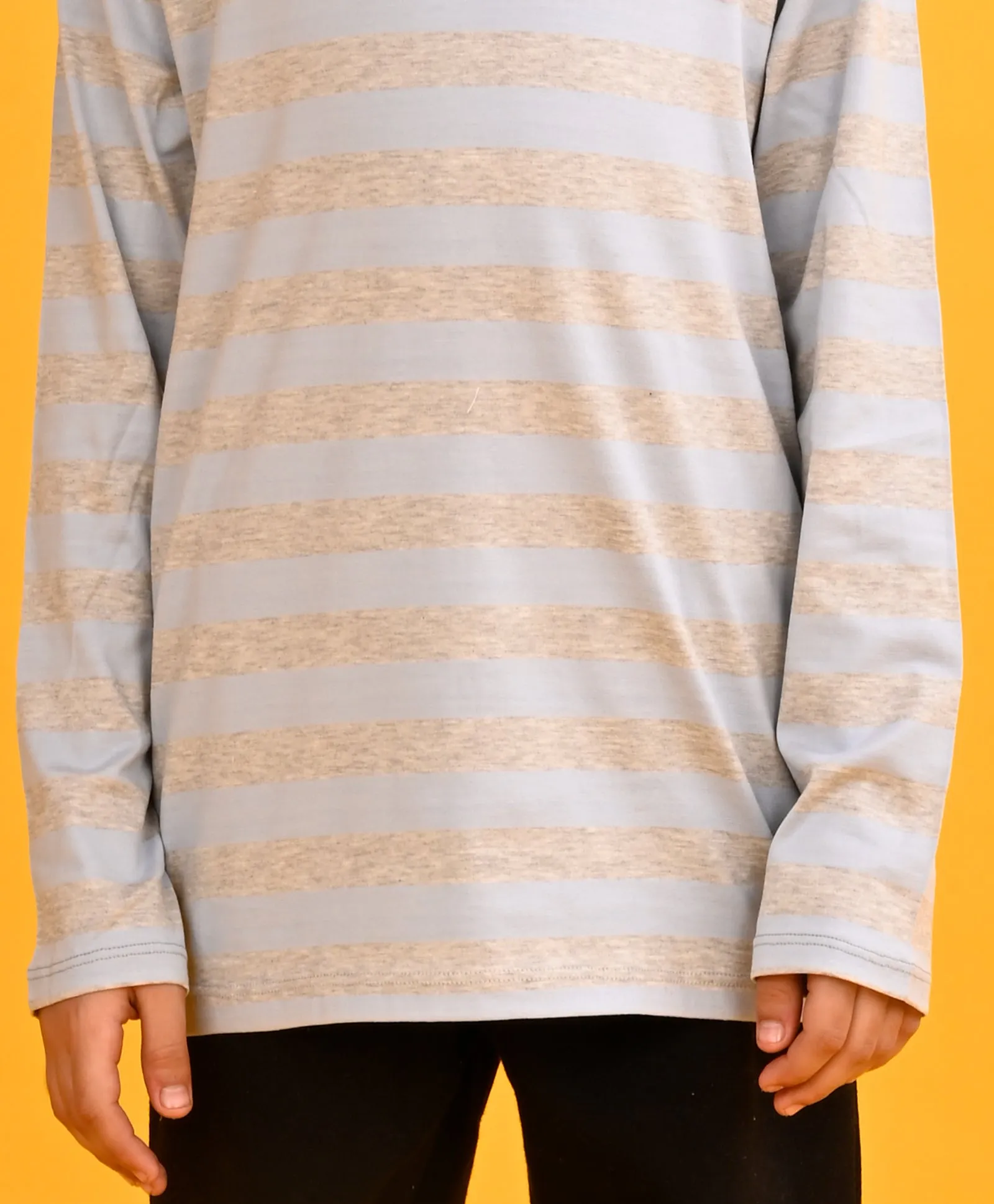SKY GREY MELANGE STRIPES BOYS LONG SLEEVE T-SHIRT - SKYGREY