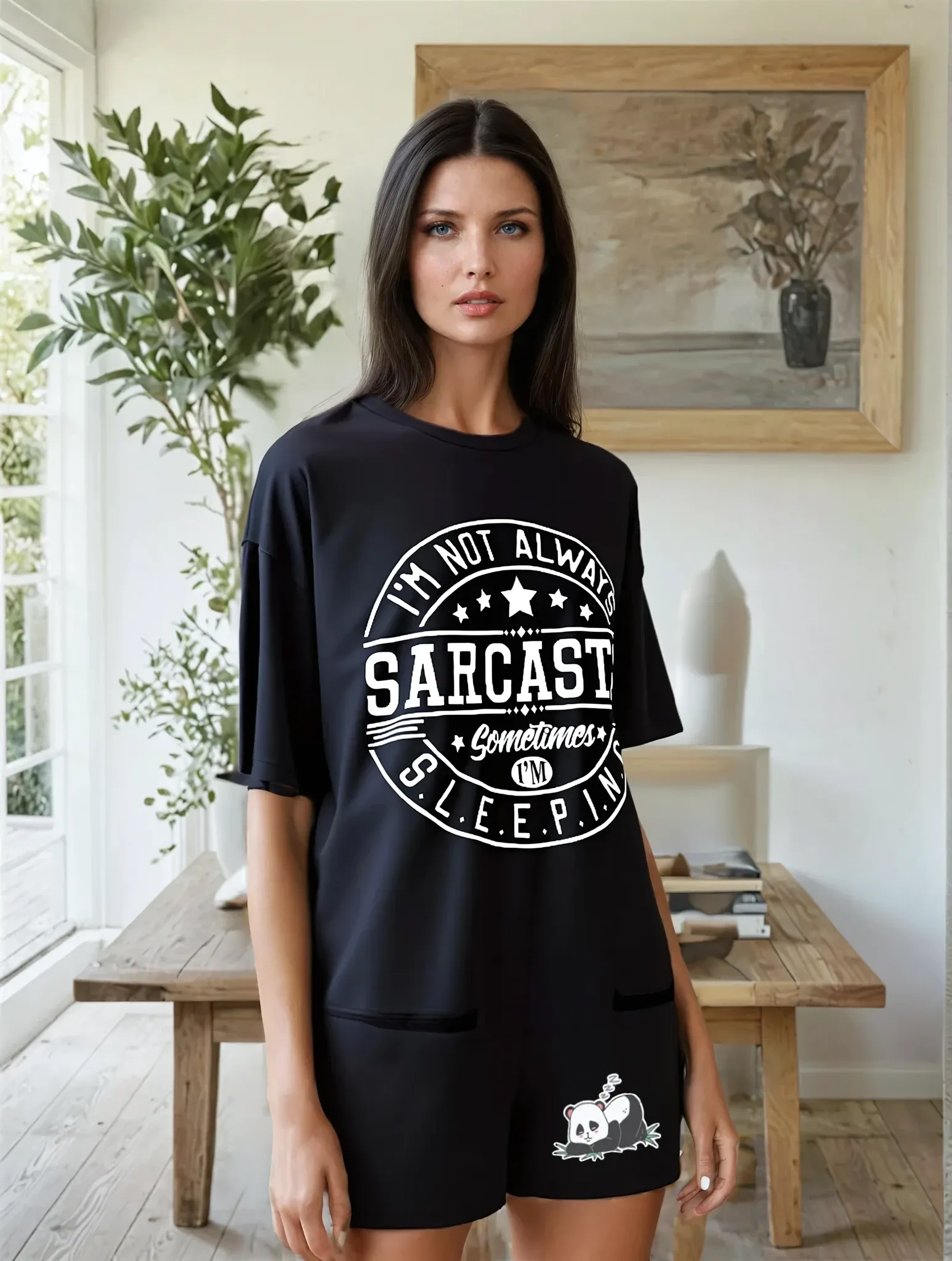 Sleepy Panda Oversize T-Shirt and Terry Shorts Co-ord Set