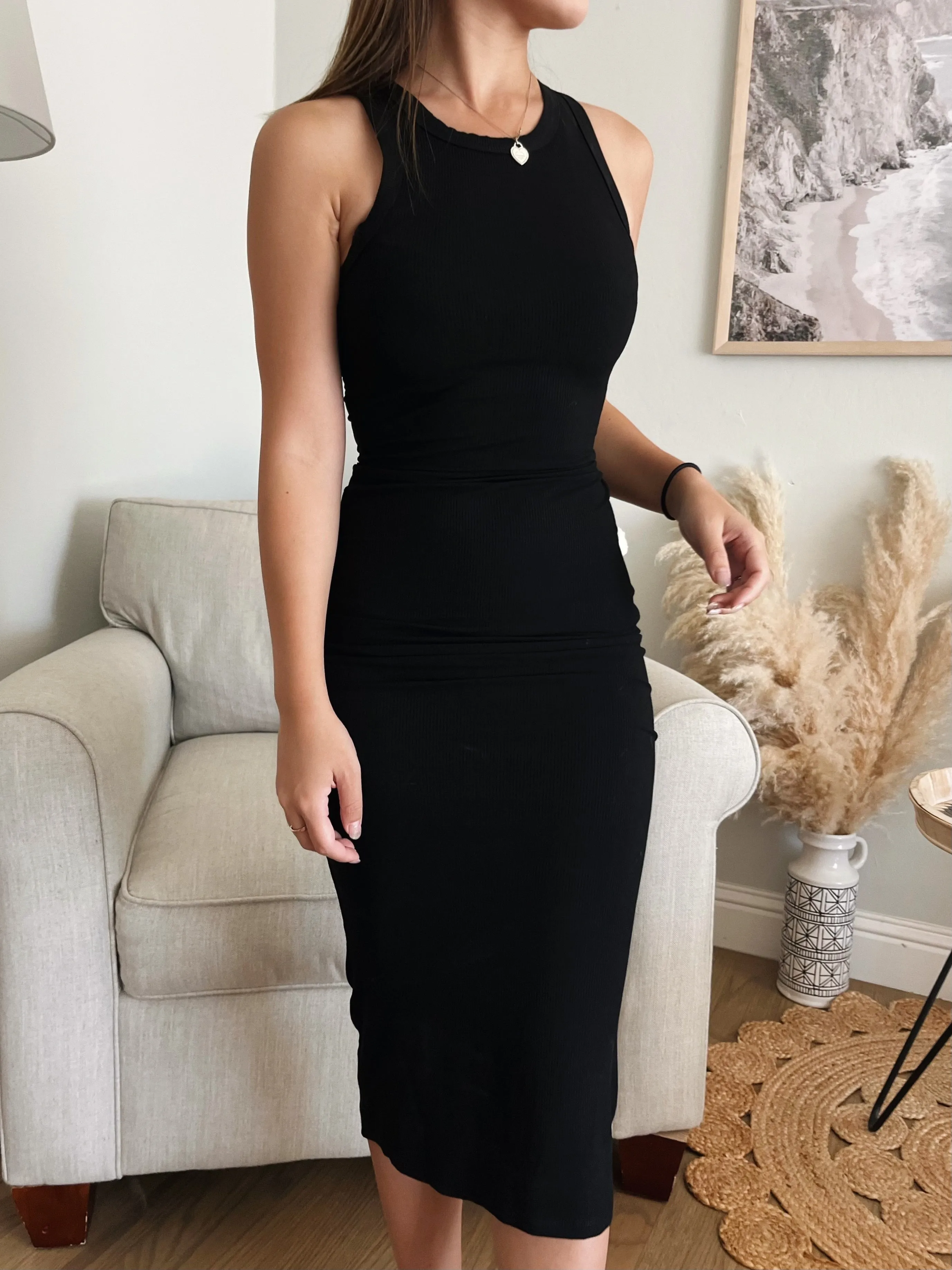 Sleeveless Ribbed Racerback Midi Dress