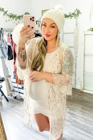 Small or Medium // Cream Kimono with Gold Sequins