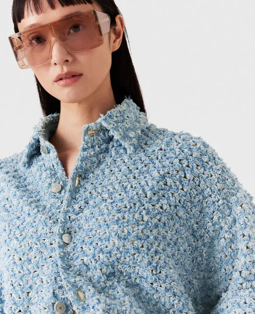 [S.McCARTNEY] Oversized Denim Bouclé Shirt- Light Blue