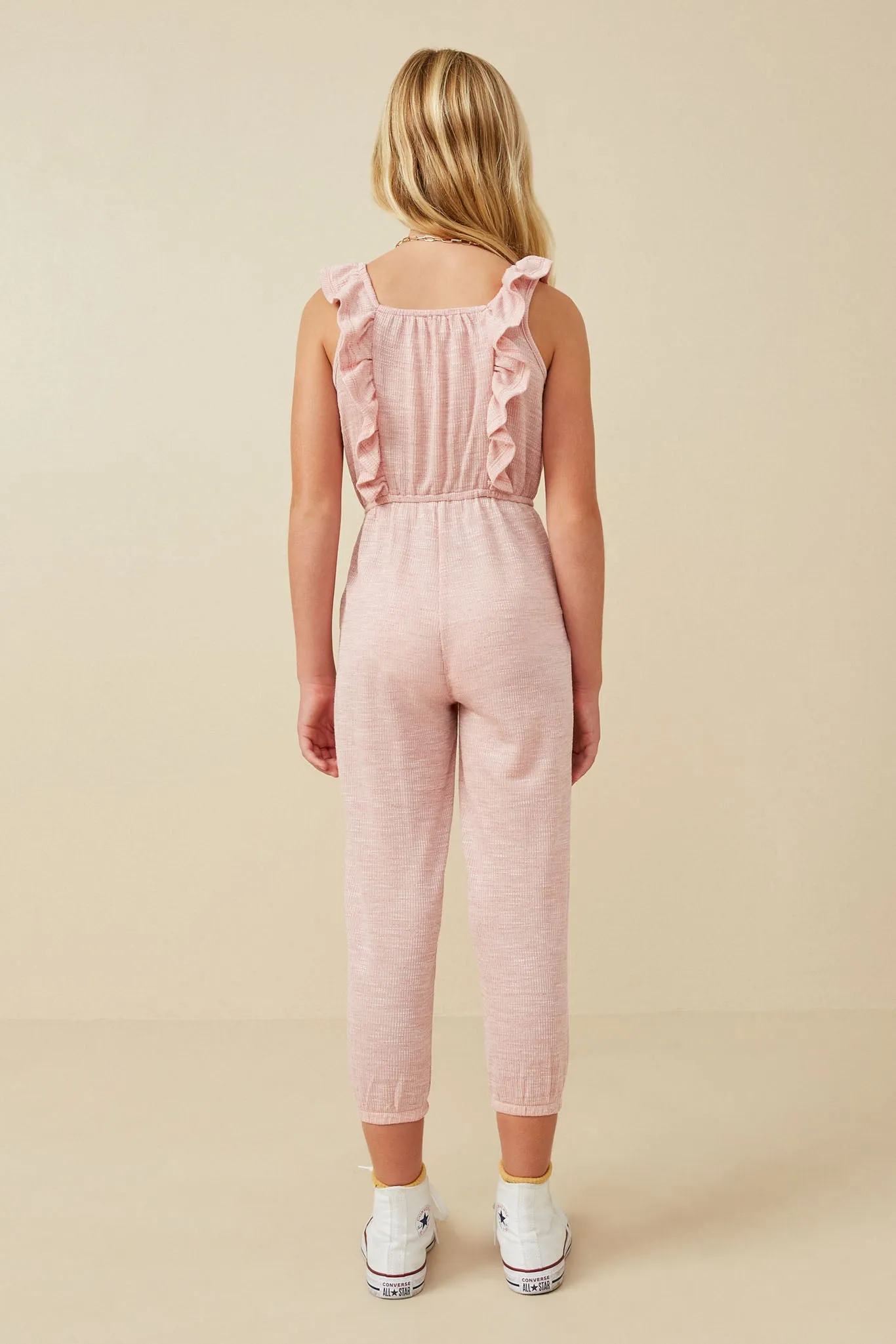 Smocked Ruffle Detail Knit Jumpsuit