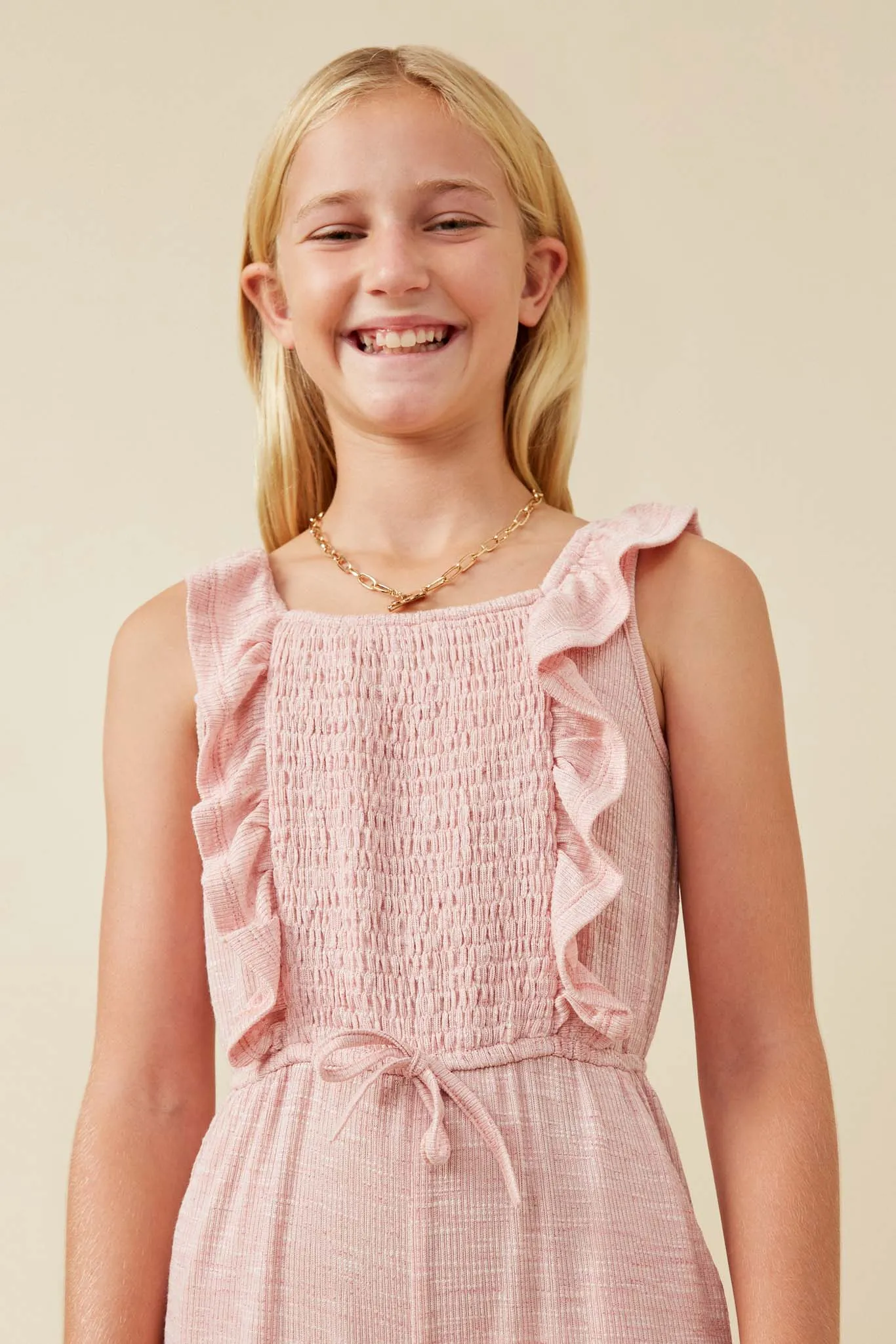 Smocked Ruffle Detail Knit Jumpsuit