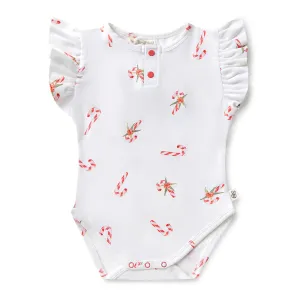 Snuggle Hunny Candy Cane Short Sleeve Bodysuit with Frill