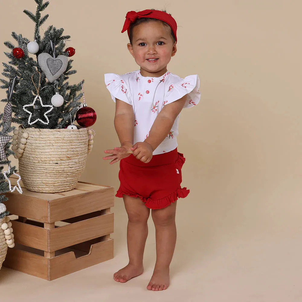 Snuggle Hunny Candy Cane Short Sleeve Bodysuit with Frill