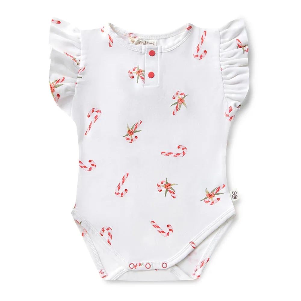 Snuggle Hunny Candy Cane Short Sleeve Bodysuit with Frill