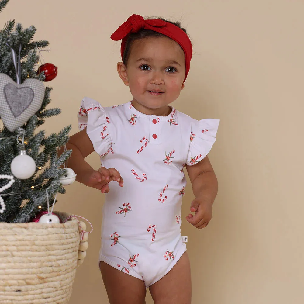 Snuggle Hunny Candy Cane Short Sleeve Bodysuit with Frill