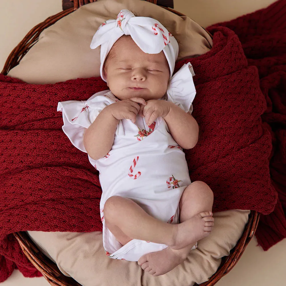 Snuggle Hunny Candy Cane Short Sleeve Bodysuit with Frill
