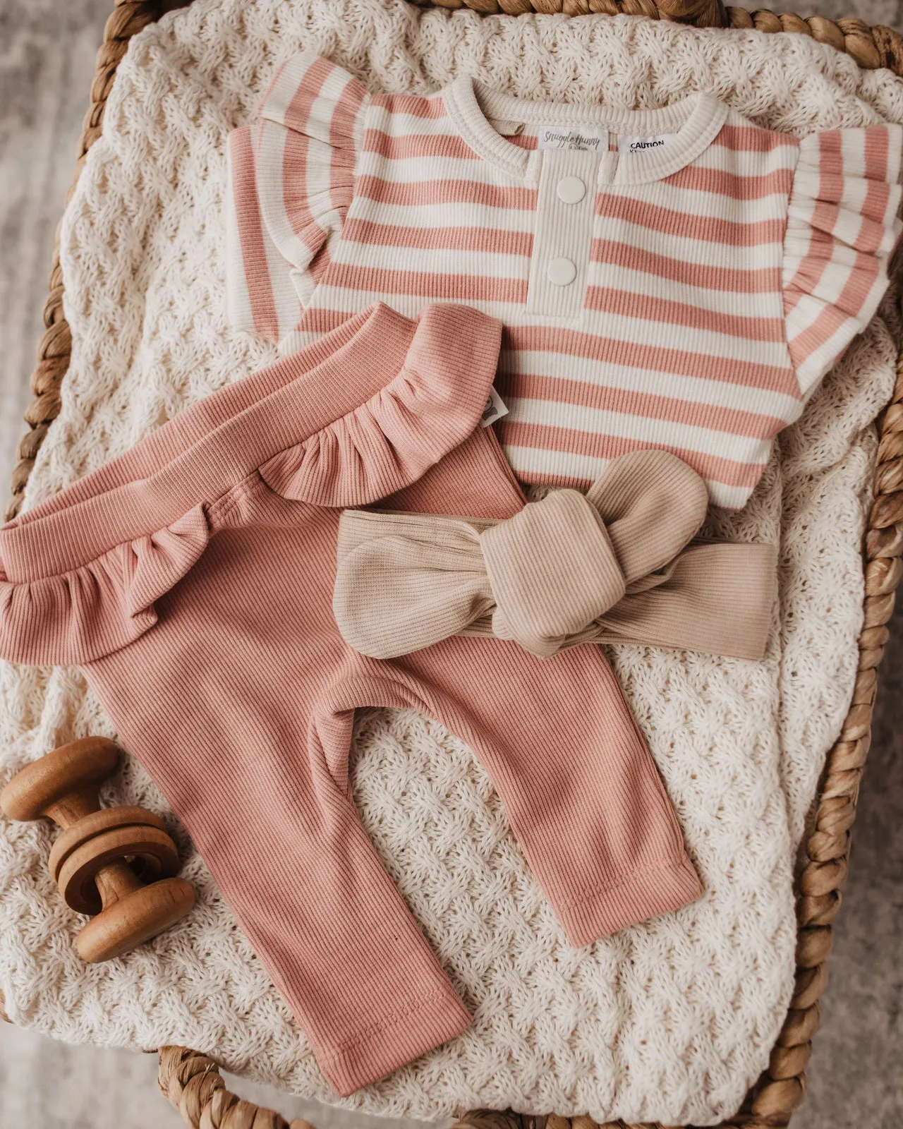 Snuggle Hunny Organic Ribbed Long Sleeve Bodysuit - Rose Stripe