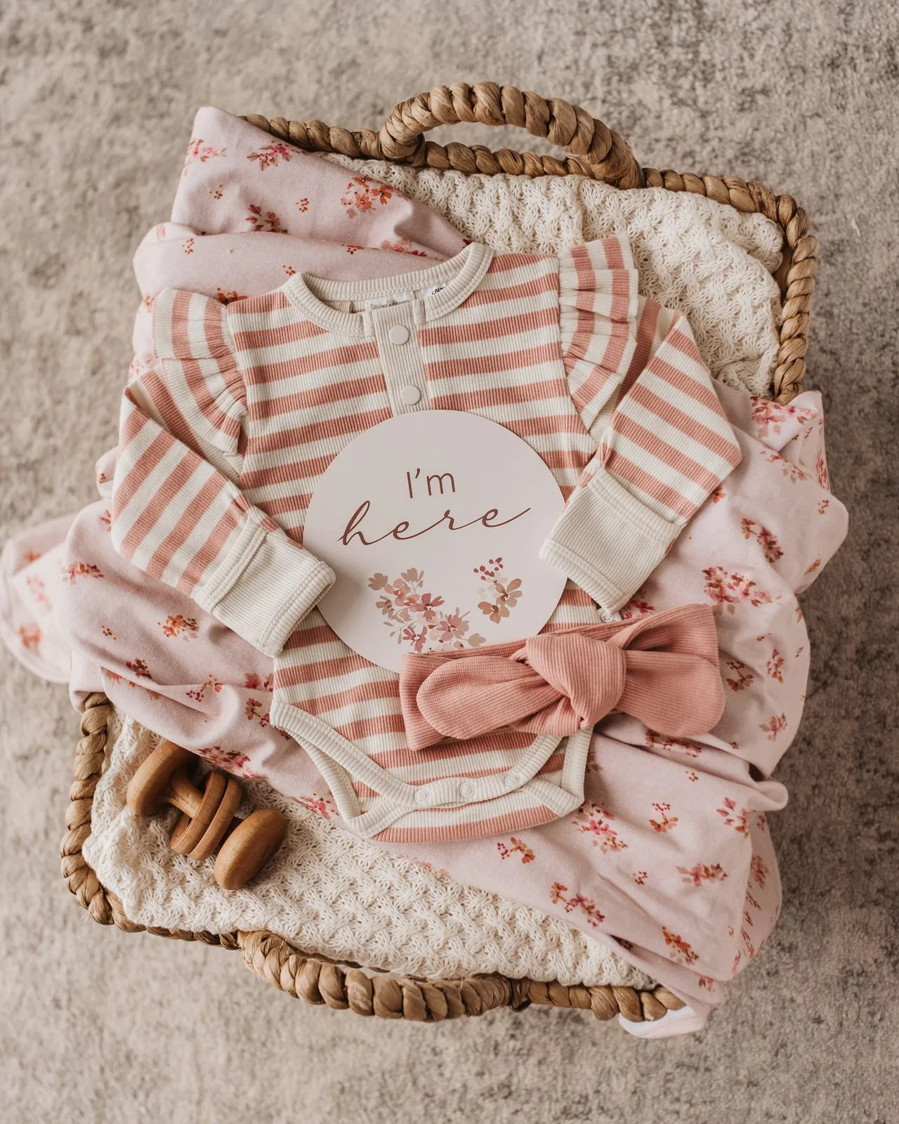Snuggle Hunny Organic Ribbed Long Sleeve Bodysuit - Rose Stripe