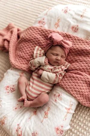 Snuggle Hunny Organic Ribbed Long Sleeve Bodysuit - Rose Stripe