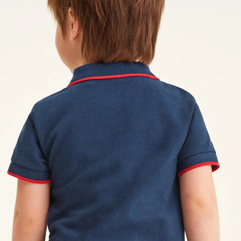Soft Cotton Polo Shirt with Dinosaur Print - Navy