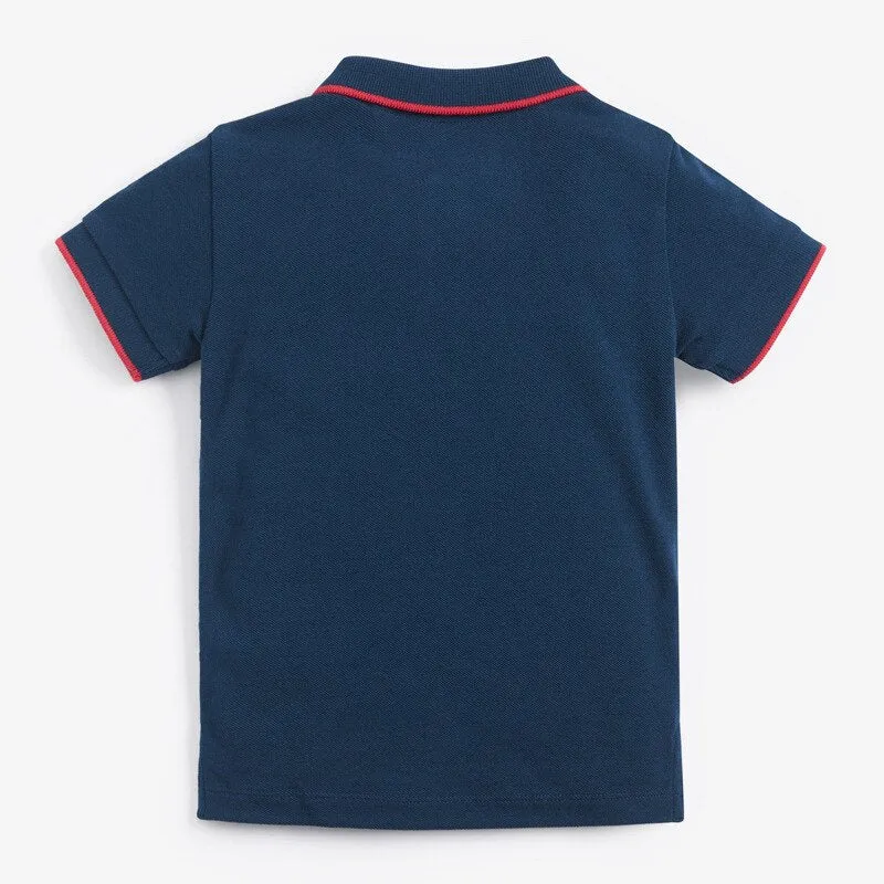 Soft Cotton Polo Shirt with Dinosaur Print - Navy
