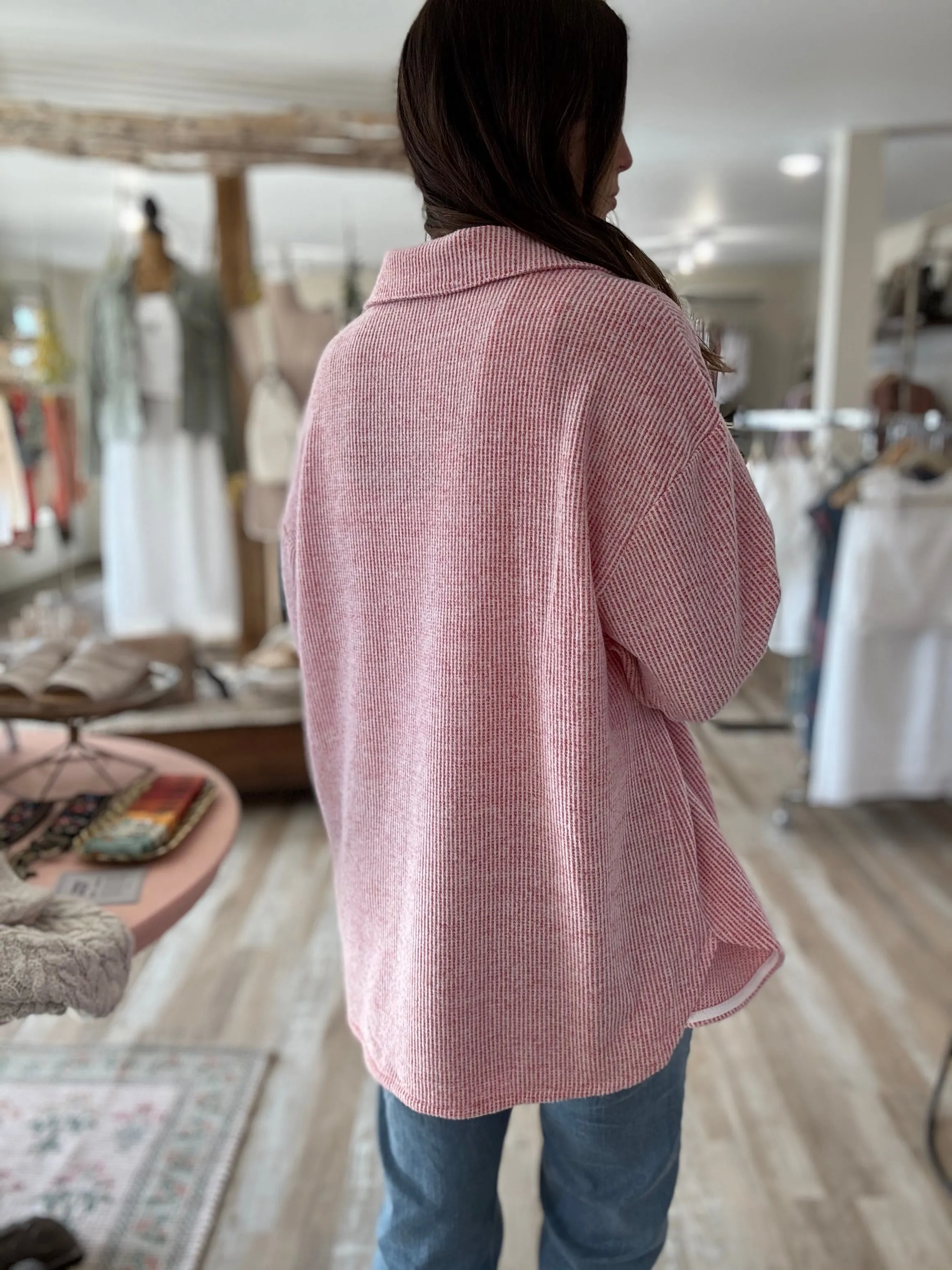 soft red ribbed jacket