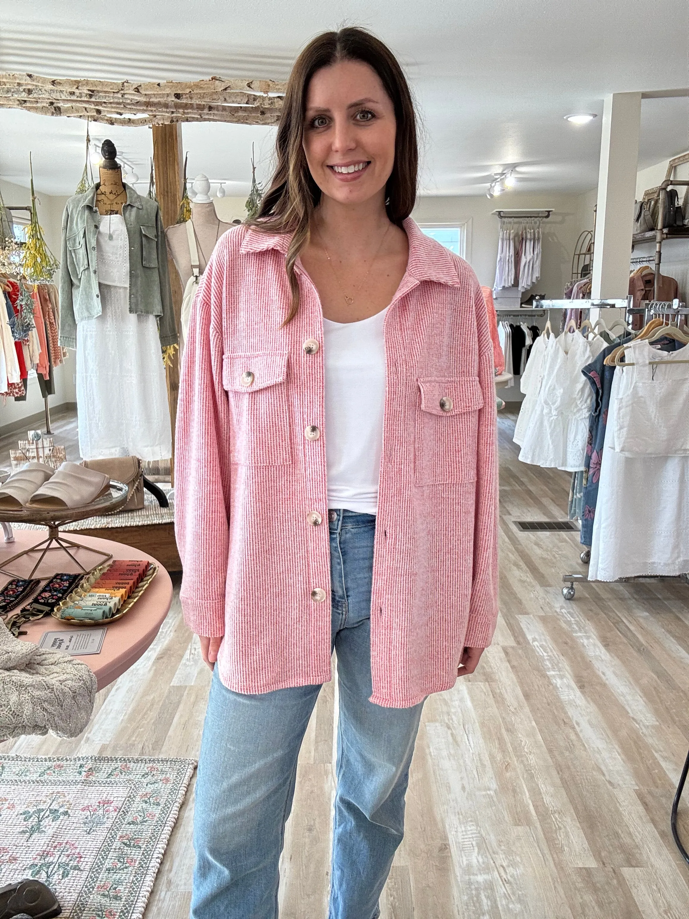 soft red ribbed jacket