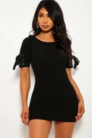 Solid, Wide Rib Knit, Scoop Neckline, Short Sleeves Dress