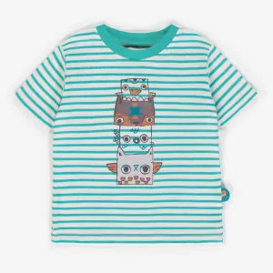 Souris Mini Baby Boy Striped TShirt with Illustration | Turquoise