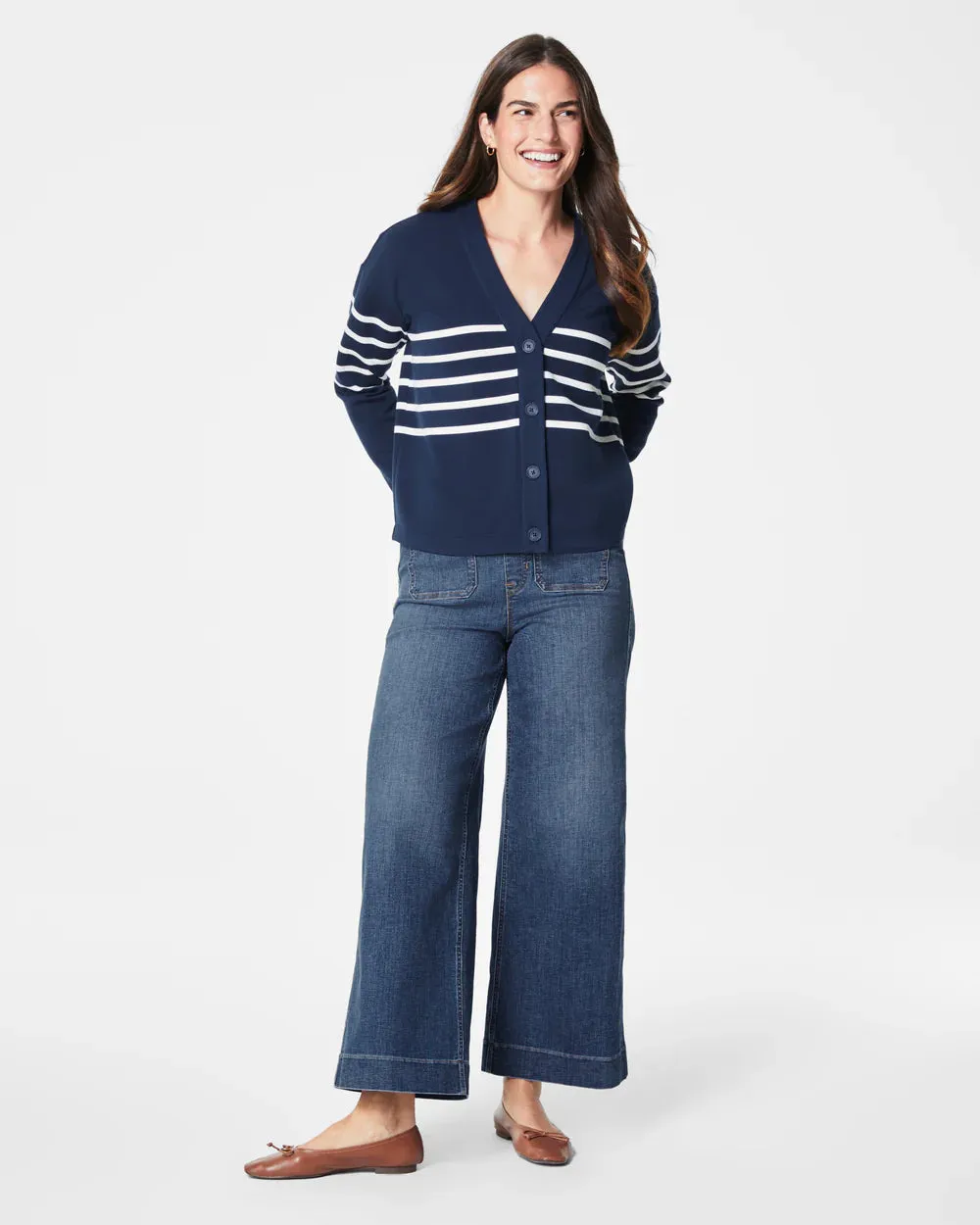 SPANX | AirEssentials Stripe Cardigan {Midnight Navy Porcelain}