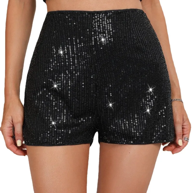 SparkGleam High Waist Sequin Embellished Party Shorts